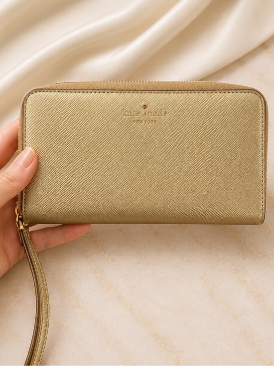 kate spade Handbags - Kate Spade Gold Metallic Saffiano Leather Zip Around Wallet Wristlet